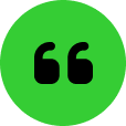 Green circle with black quotation marks inside.