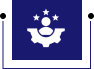 Abstract emblem with stars and person figure.